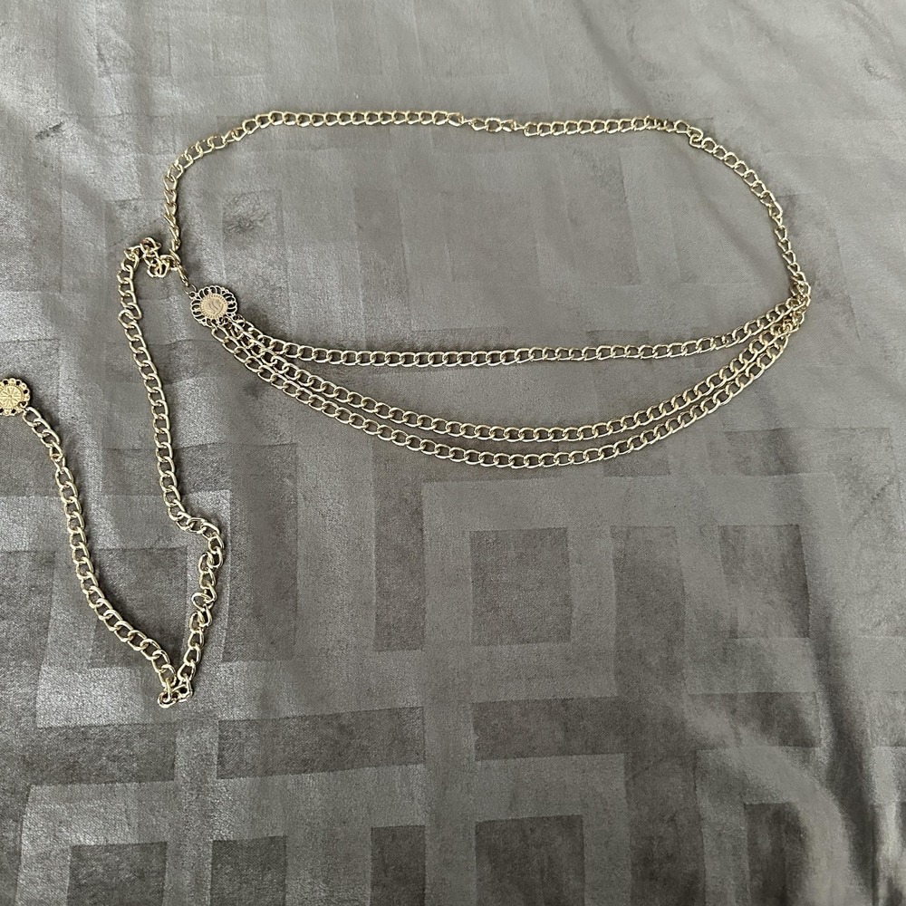 Layered Triple Strand Medallion Chain Belt One Size‎ Gold Skinny Adjustable Boho - Picture 5 of 6